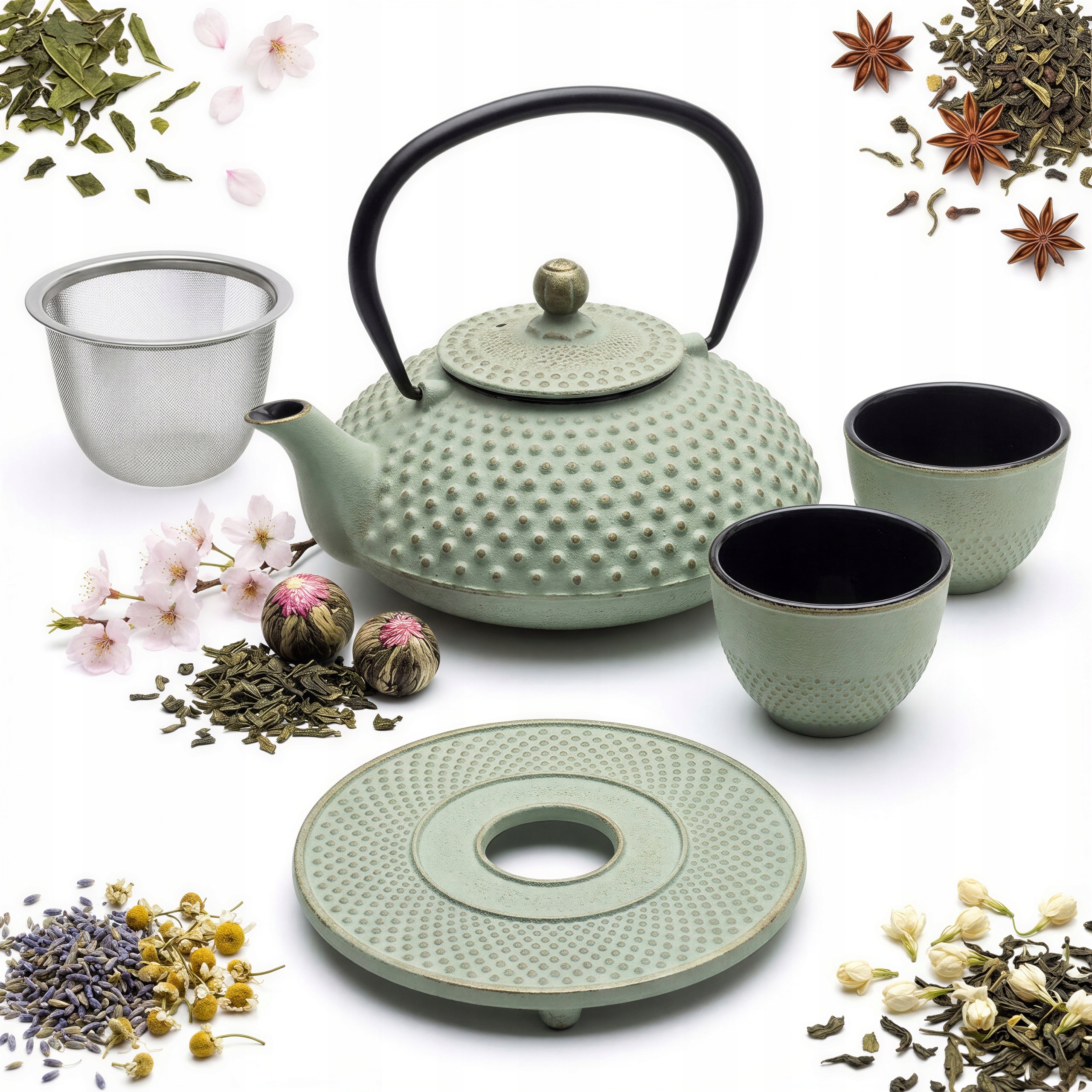 Liatinová Lúhovač Čajník 1,25 l 2x Šálky stojan