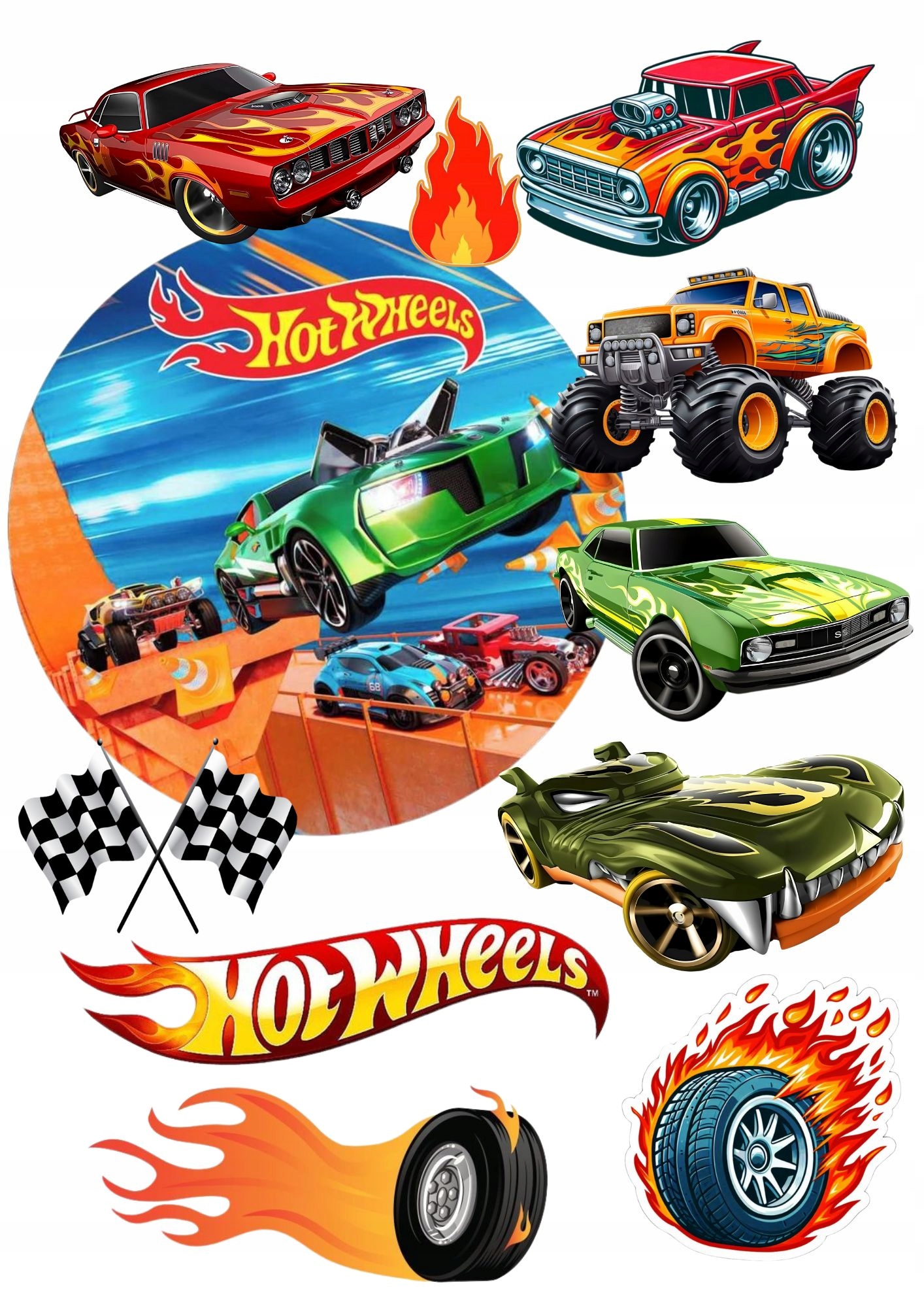 Zestaw Opłatek Na Tort Hot Wheels 11 Elementów Własny Tekst
