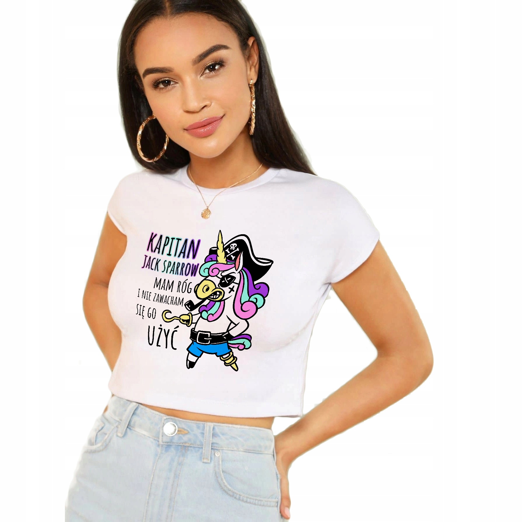 Krótka Koszulka Damska Unicorn RZYGAM TĘCZĄ Wz - L Marka inna