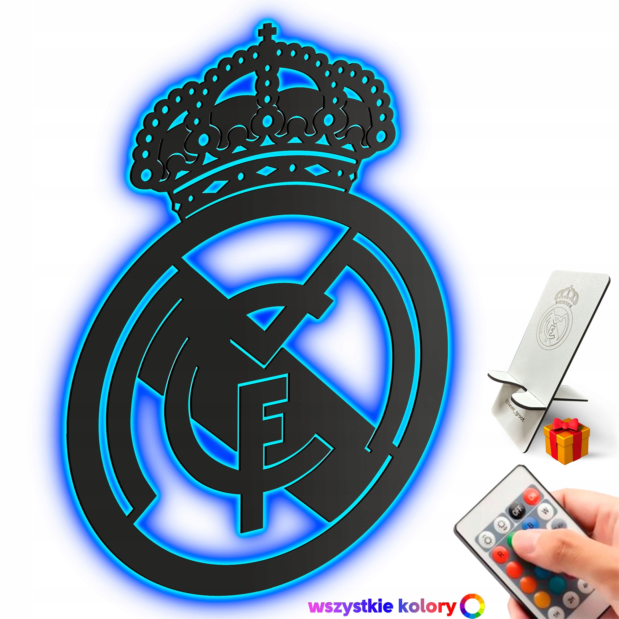 Obraz drewniany 3D Real Madrid Dekoracja Ścienna Lampka Nocna Led