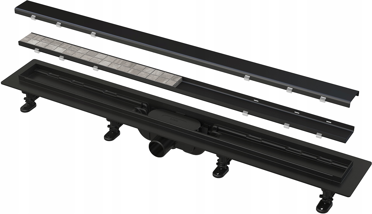 Odpływ podłogowy z obramowaniem do rusztu dwustronnego, czarny-mat 65cm