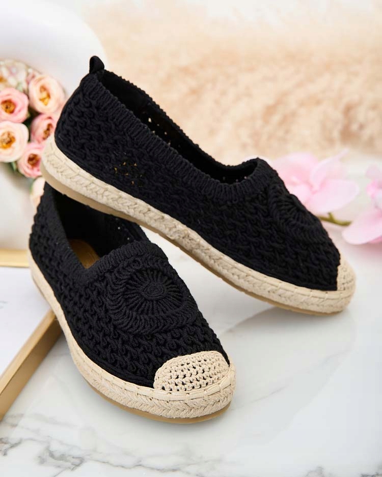 CZARNE AŻUROWE ESPADRYLE DAMSKIE EVELLAM 39 Wzór dominujący bez wzoru