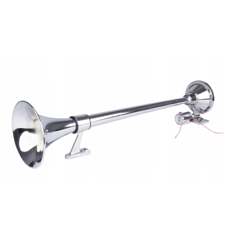 GŁOŚNY KLAKSON FANFARA SYGNAŁ DŹWIĘKOWY CHROM 64CM 12V 24V 150dB TRĄBKA Stan opakowania oryginalne