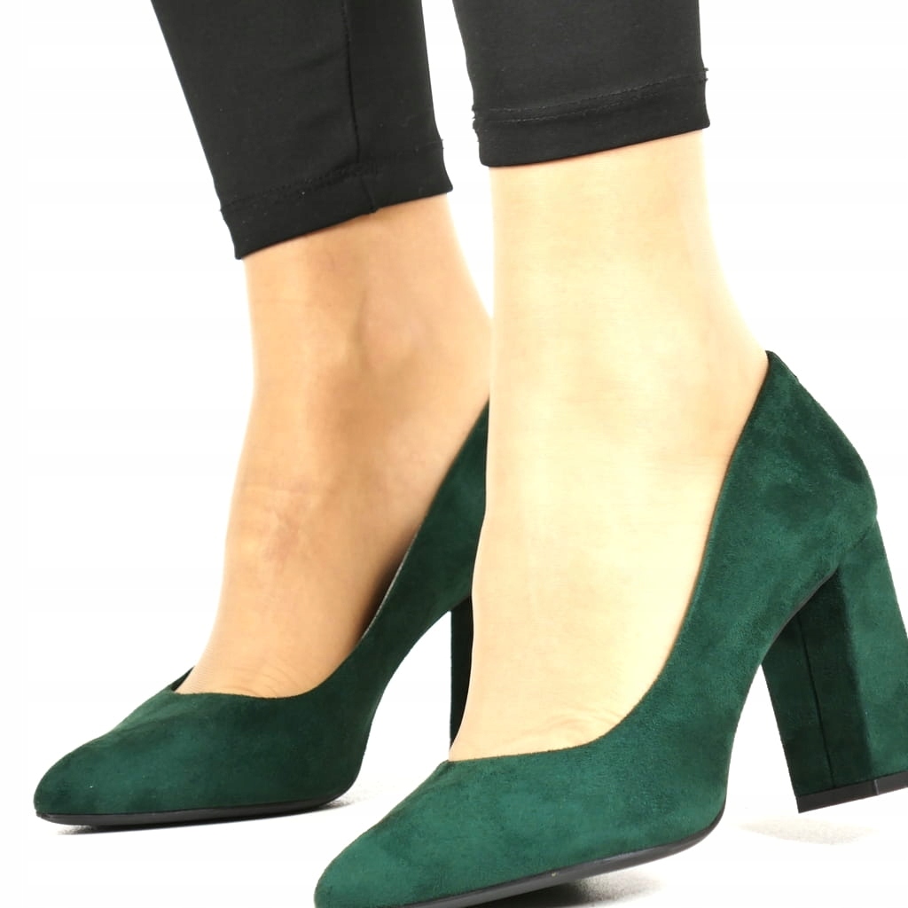 Zelené Lodičky Sloupek Podpatek Vyšší Pohodlná Lahvová Zeleň Vložka Kůže