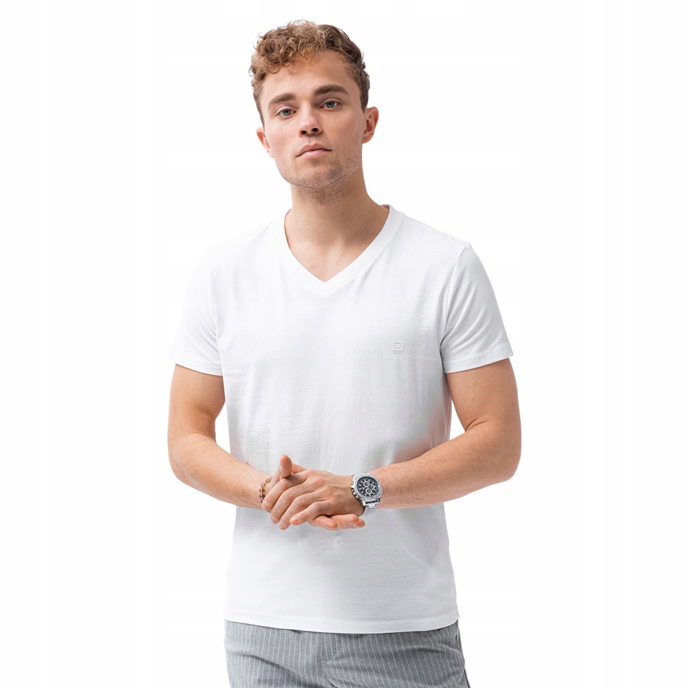 

T-shirt męski bez nadruku V-neck S1183 biały XXL