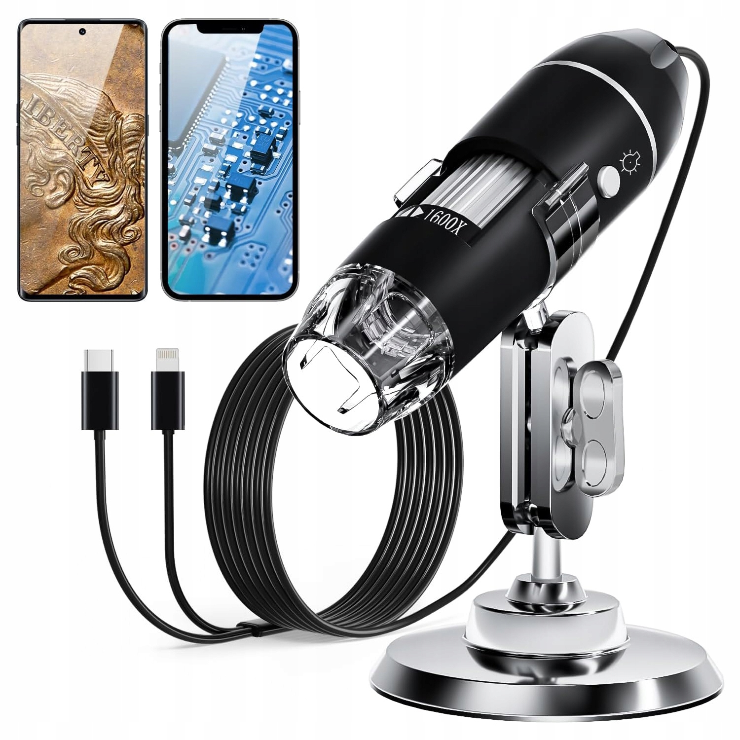 Digitální Mikroskop 50-1600x 8 Led Android Ios Usb Vzdělávací Pro Děti