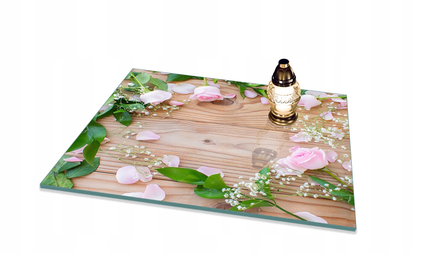 Podstavec pod Hřbitovní Svíčka Tvrzené sklo na Pomník Hřbitov, vzor Věnec 65x60 cm