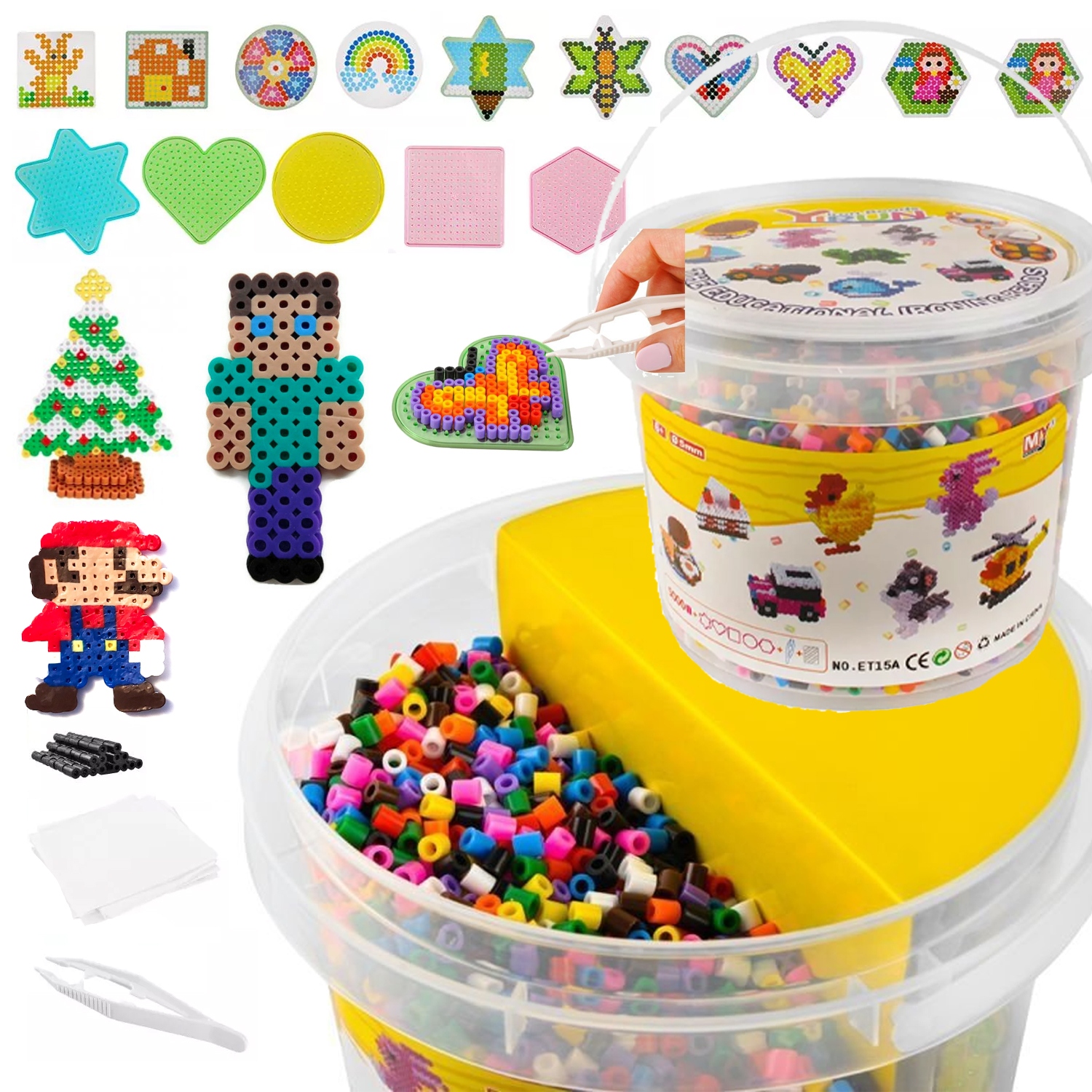 Koraliki do prasowania ZESTAW 5000 szt SZABLONY Wzory Wiaderko z Koralikami