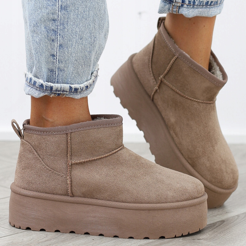 Khaki beżowe botki śniegowce damskie platforma krótkie mukluki 2818 r.37 Oryginalne opakowanie producenta pudełko