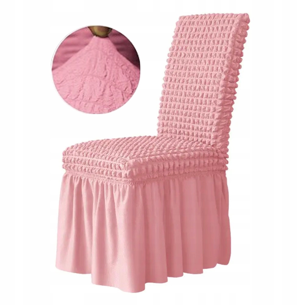 Pokrowce na krzesło Seersucker z falbankami Różowy