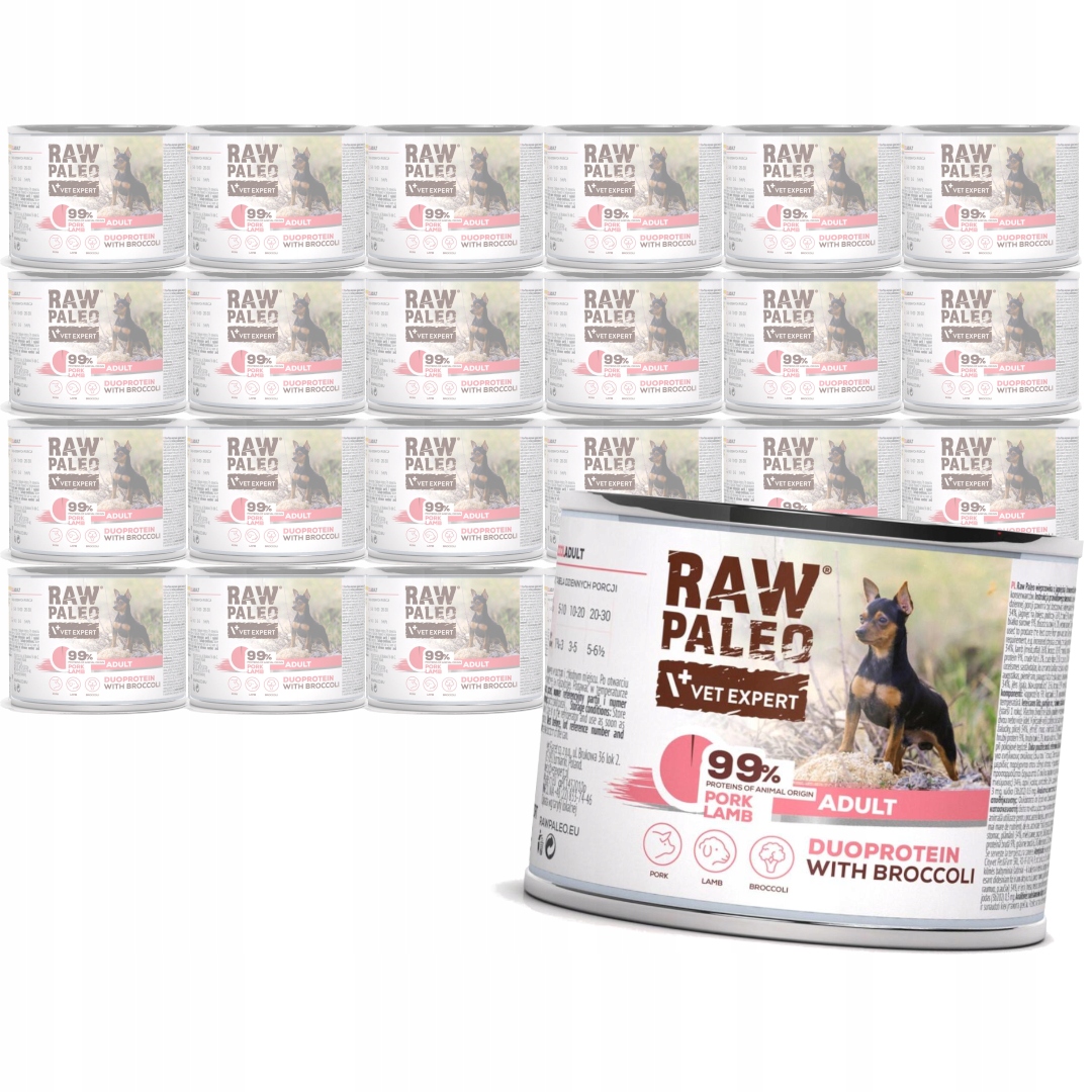 Levně Raw Paleo Adult Duo 24x200g Vlhké Krmivo pro psy Vepřové jehněčí maso