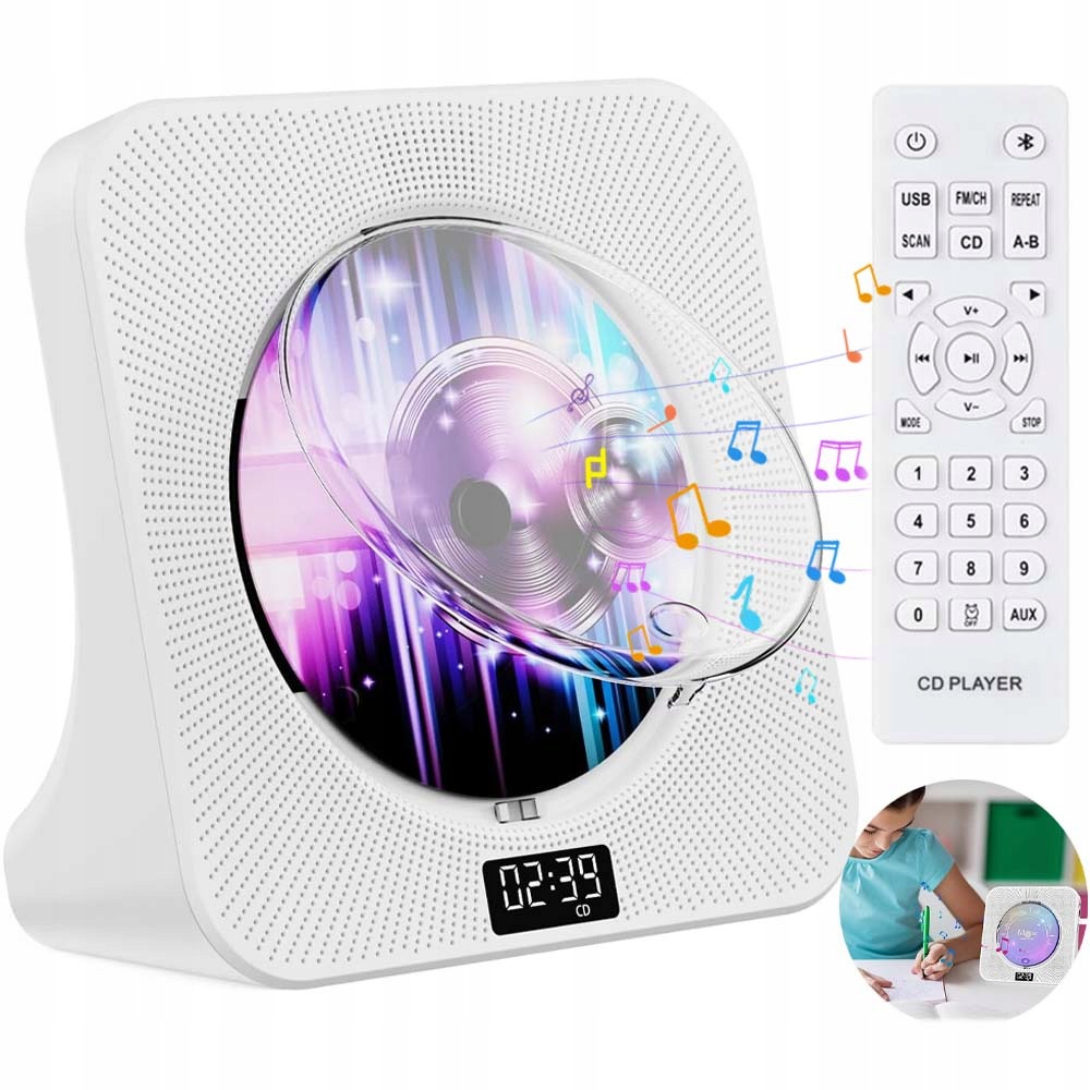 CD Přehrávač Bluetooth 5.0 Rádio Fm Discman MP3 Aux Reproduktory S Dálkovým Ovládáním