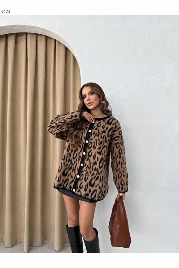 Měkký Pletený Dámský Svetr S Leopardím Vzorem Oversize M 5IA