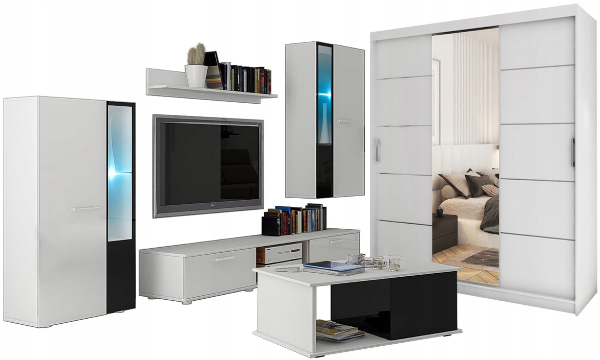 

Meblościanka Szafa Ława Meble Salon Biała mat Cube