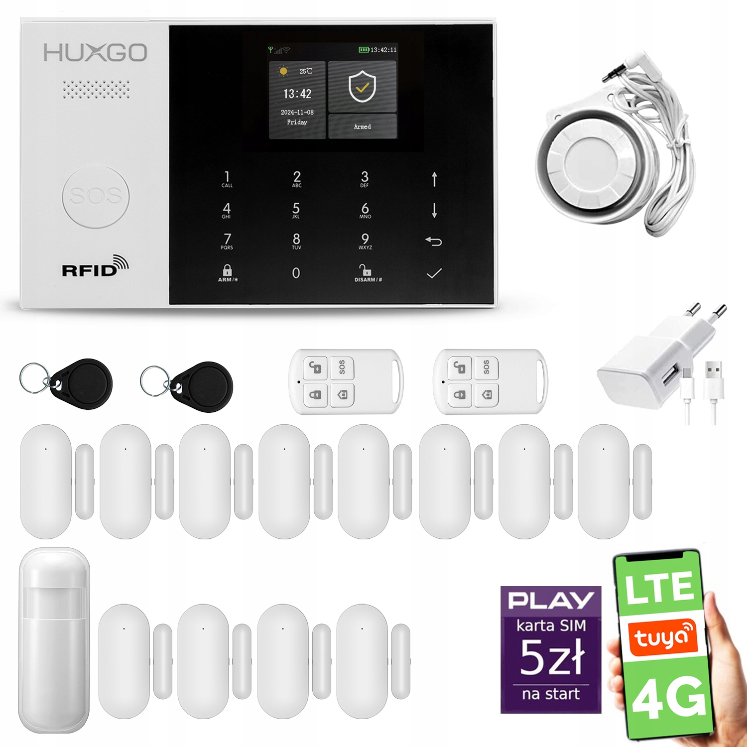 Bezdrôtový alarm WiFi Gsm 4G, Tuya alarmová sada Huxgo HXA005 D12PS
