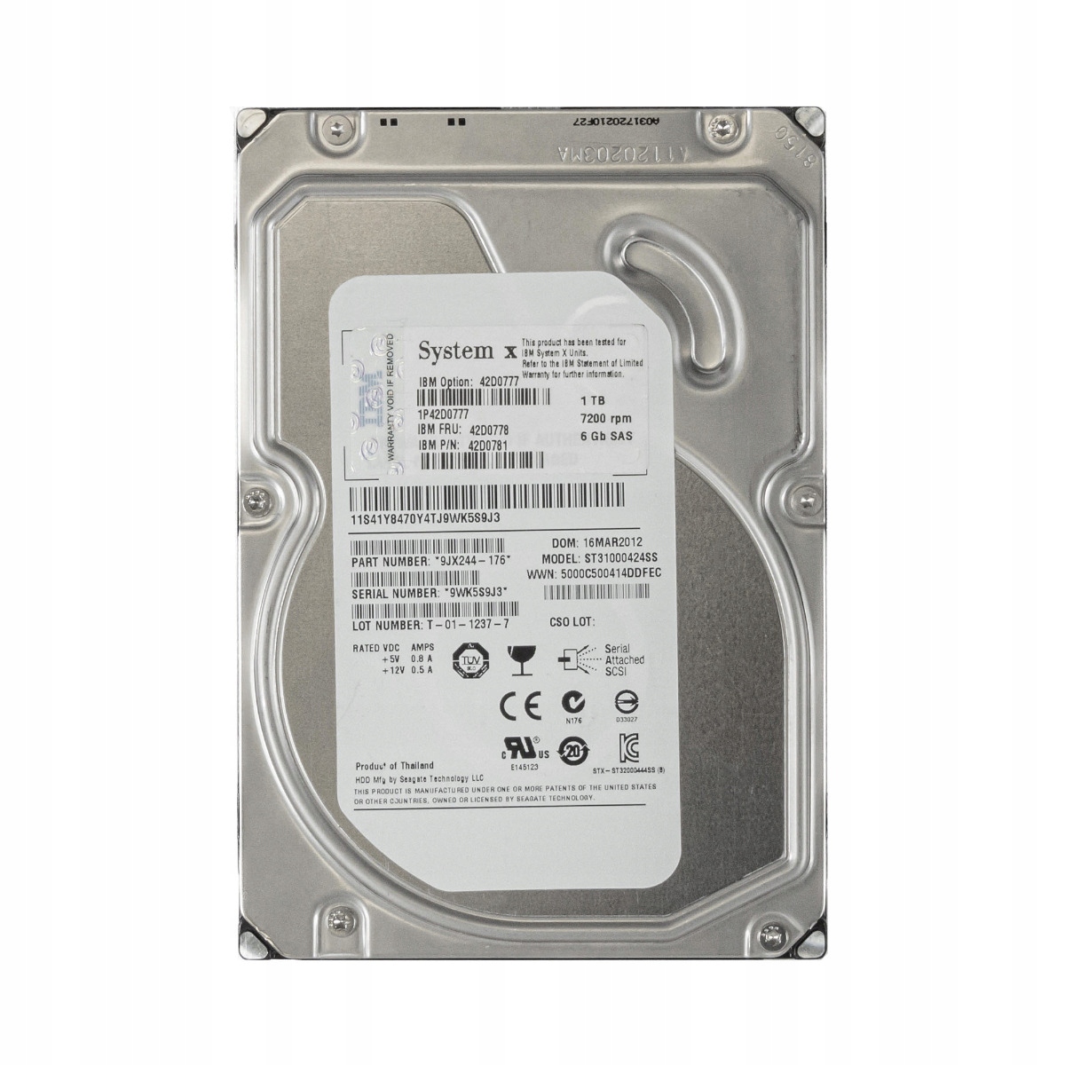 Ibm 42D0778 42D0781 1TB 7.2K 16MB SAS-2 3.5" Hdd 1TB 3,5" Sas disk 7200 ot./min