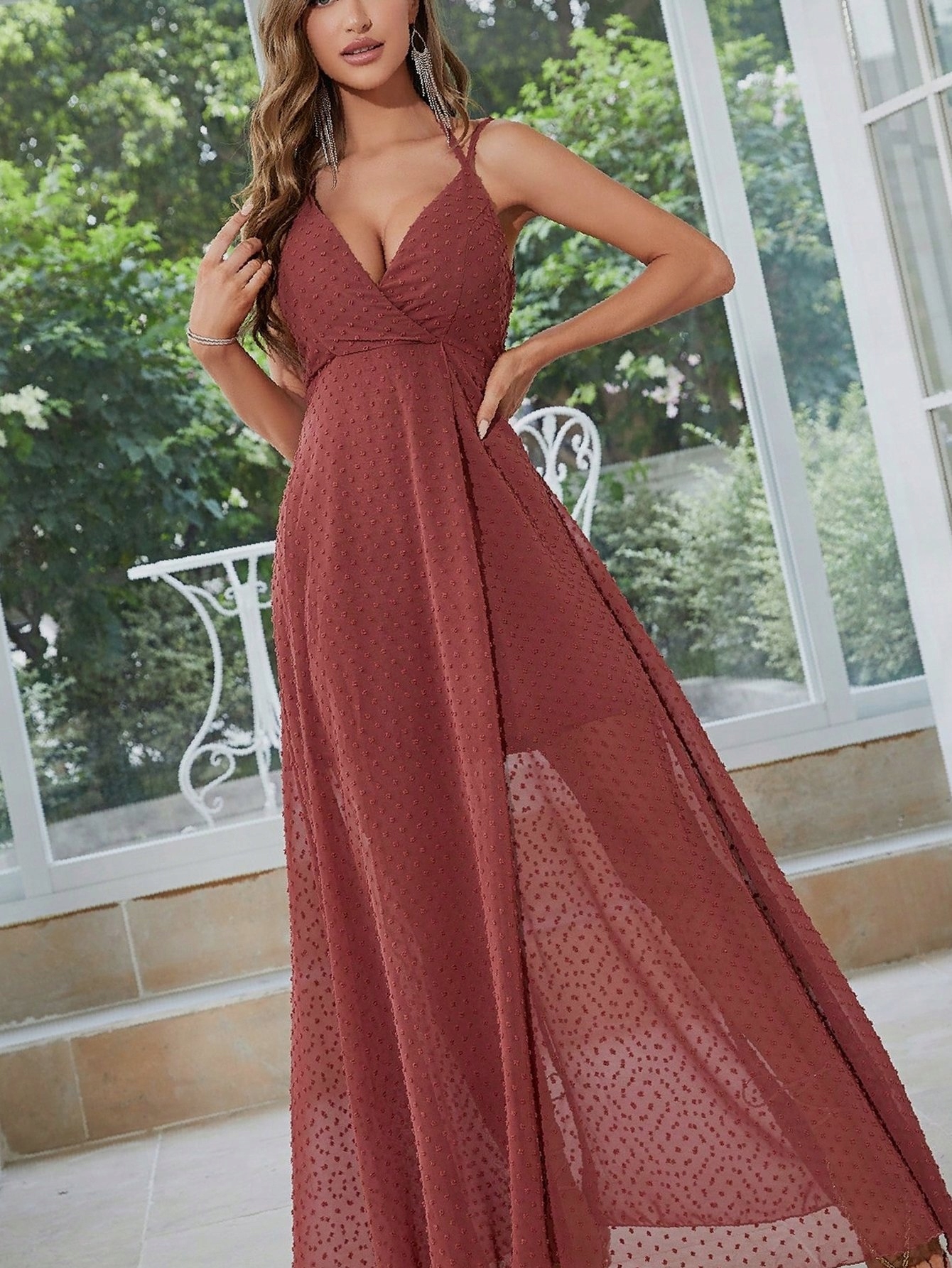 Šaty Šifonové Plumeti Maxi Koktejlové Pink Dusty L 40
