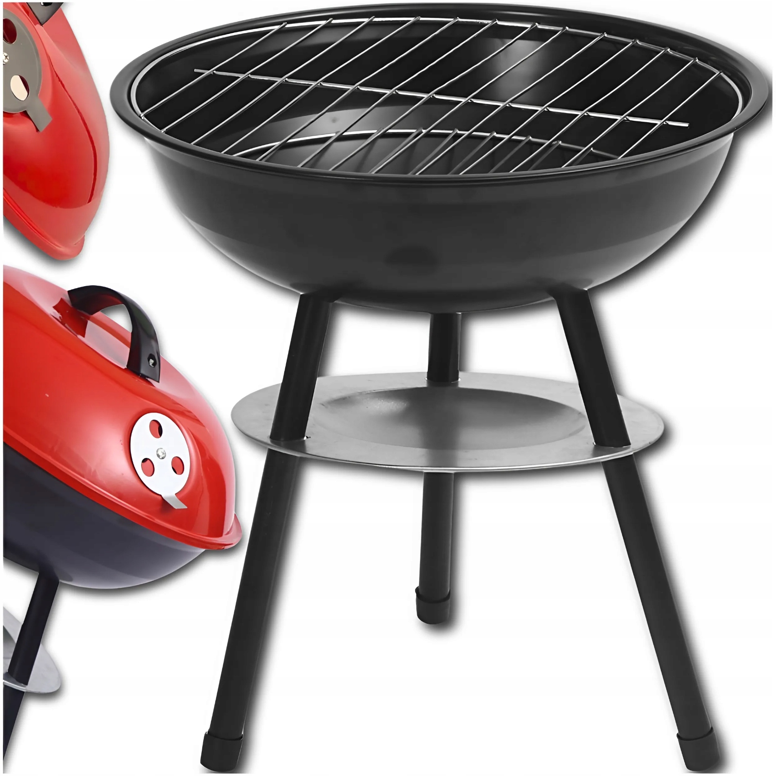 GRILL OGRODOWY WĘGLOWY STOJĄCY NA WĘGIEL 48cm NA KÓŁKACH PRZENOŚNY DO OGROD Stan opakowania oryginalne