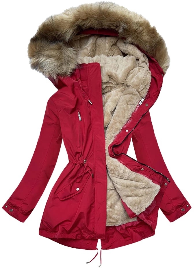 Zimní Bunda S Podšívkou W553 Červená-c.béžová XL (42)