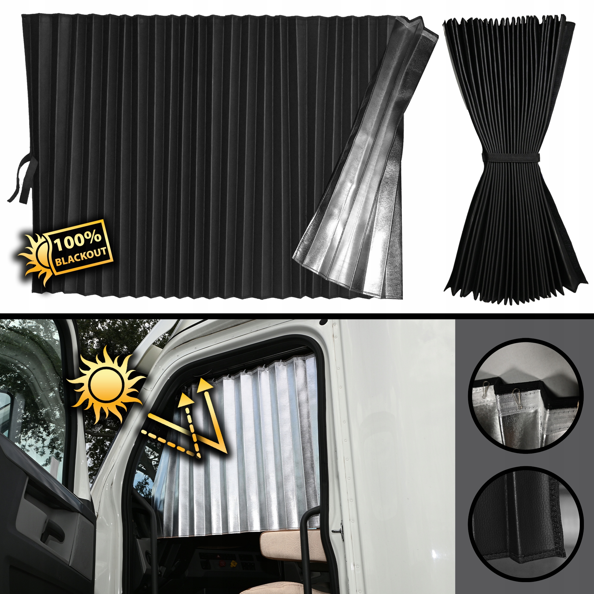 Izolační plisované sluneční clony Tir Eko-kůže Černé