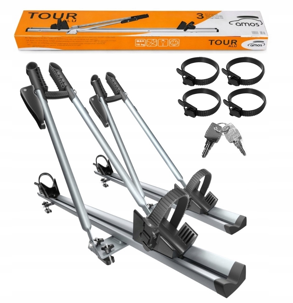 2X Uchwyt Rowerowy Amos Tour Na Dach Bagażnik Na Rower Aluminium Zamykany