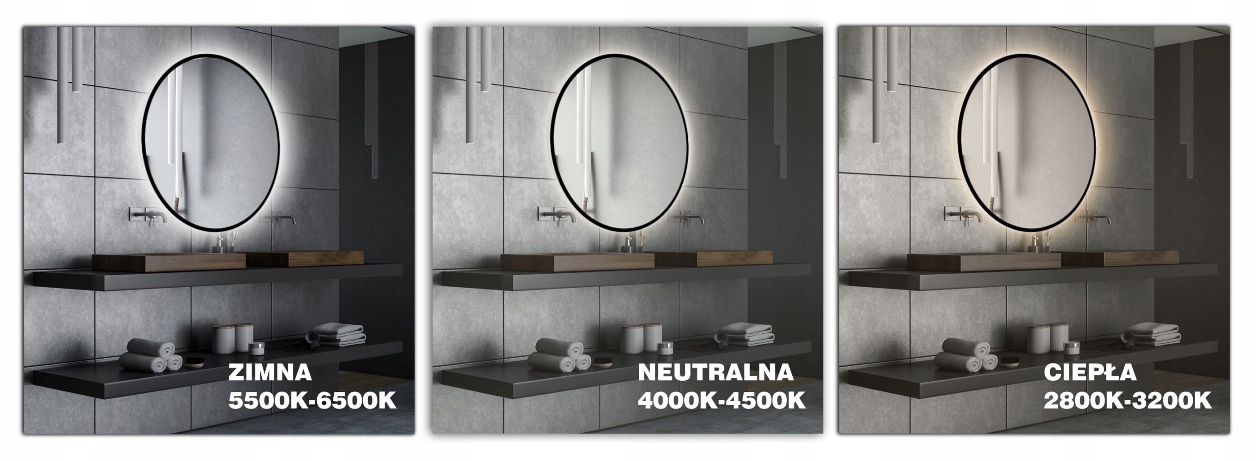 LUSTRO OKRĄGŁE LED ALUMINIOWA RAMA 100 CM CZARNE Szerokość 1000 mm