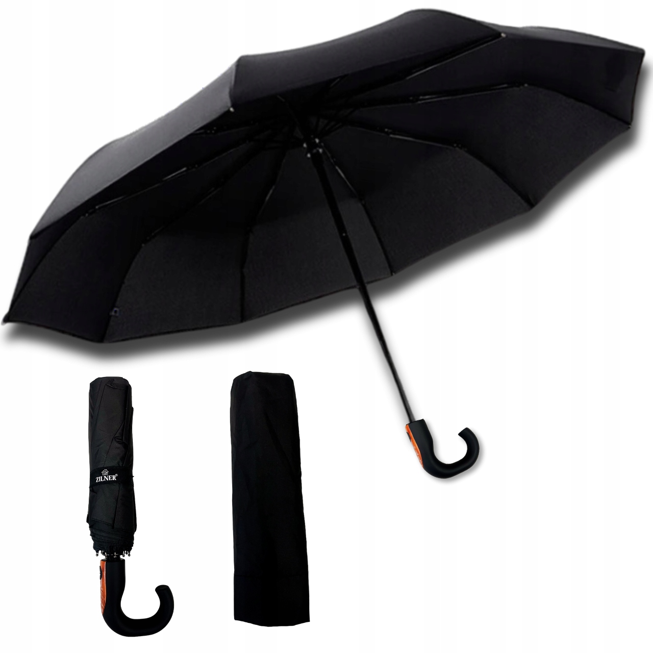 PARASOL PARASOLKA AUTOMATYCZNY AUTOMAT SKŁADANY CZARNY Wzór dominujący bez wzoru