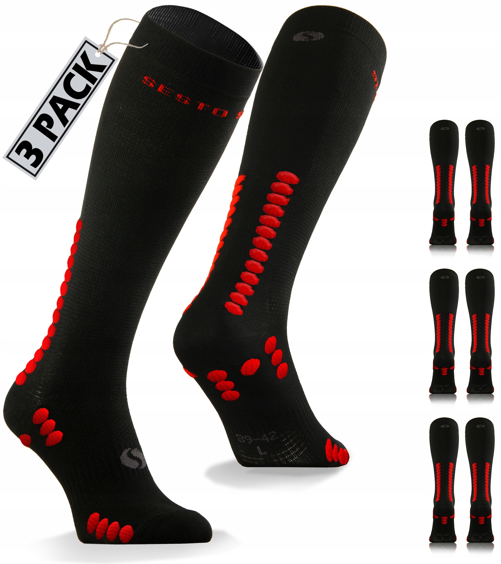 Sesto Senso 3 pary skarpet wysokich do biegania 47-50 czarne