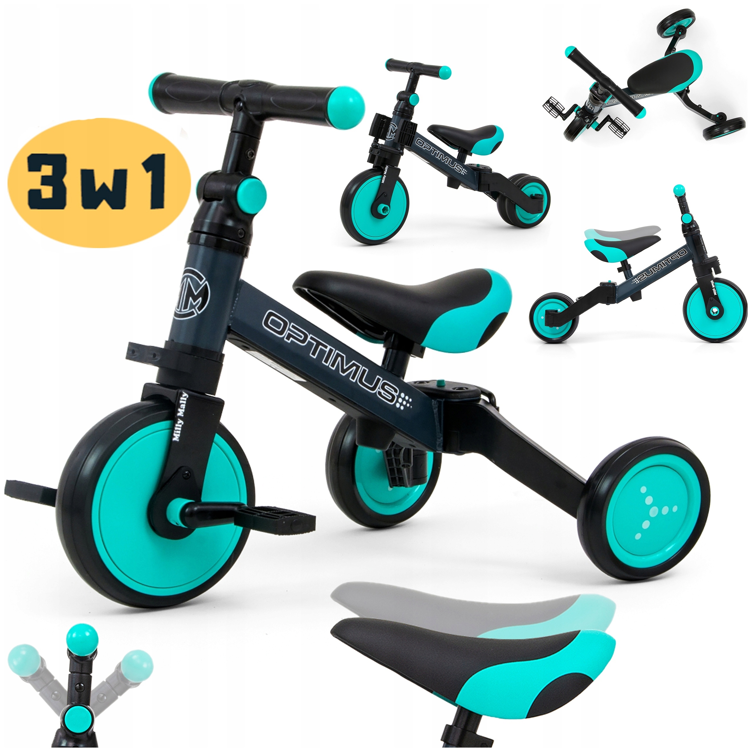 Rowerek Dziecięcy Biegowy Trójkołowy Jeździk Optimus 4w1 Roczek