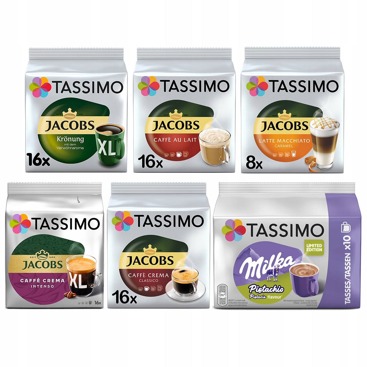 Kapsułki Tassimo Jacobs Megapack mix XL z Milka Pistachio 5+1 Gratis!