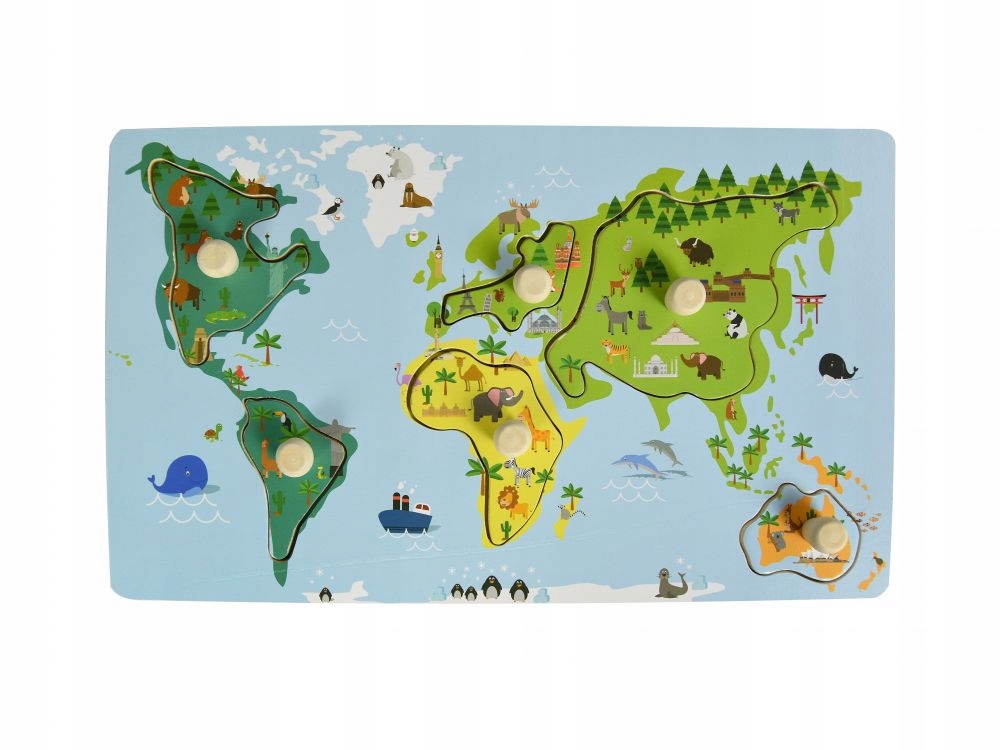 

Drewniana układanka edukacyjna z uchwytami mapa św