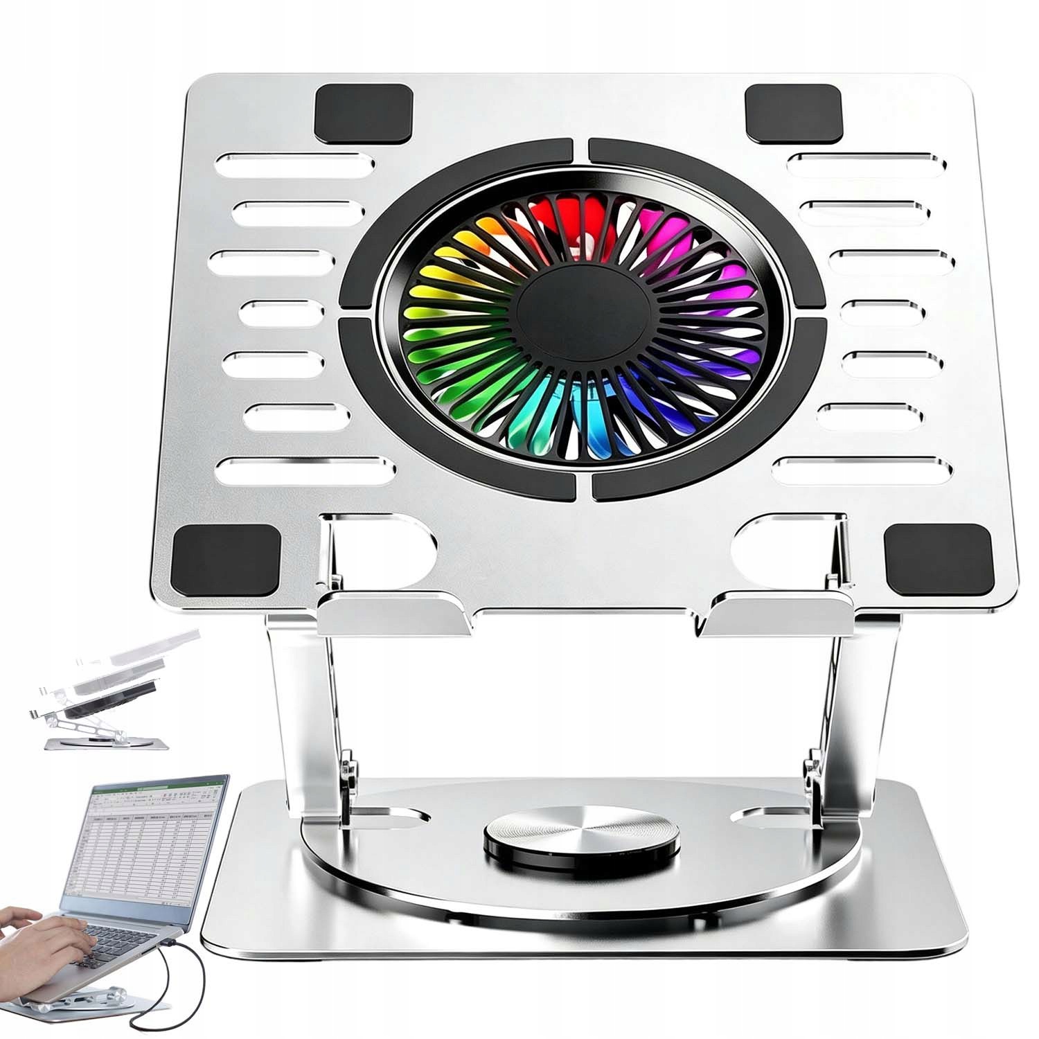 Podstavec Pod Notebook Nastavitelný, Robustní, Silný, Skládací, S Rgb Ledem