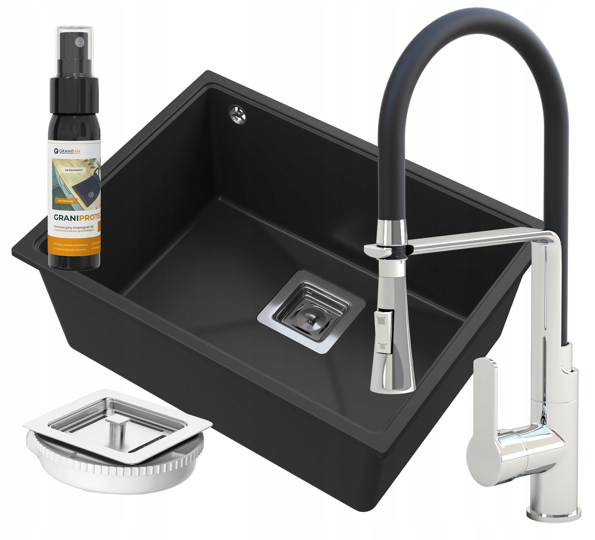 Dřez Pod Desku Granit Set Baterie Sifon Napo