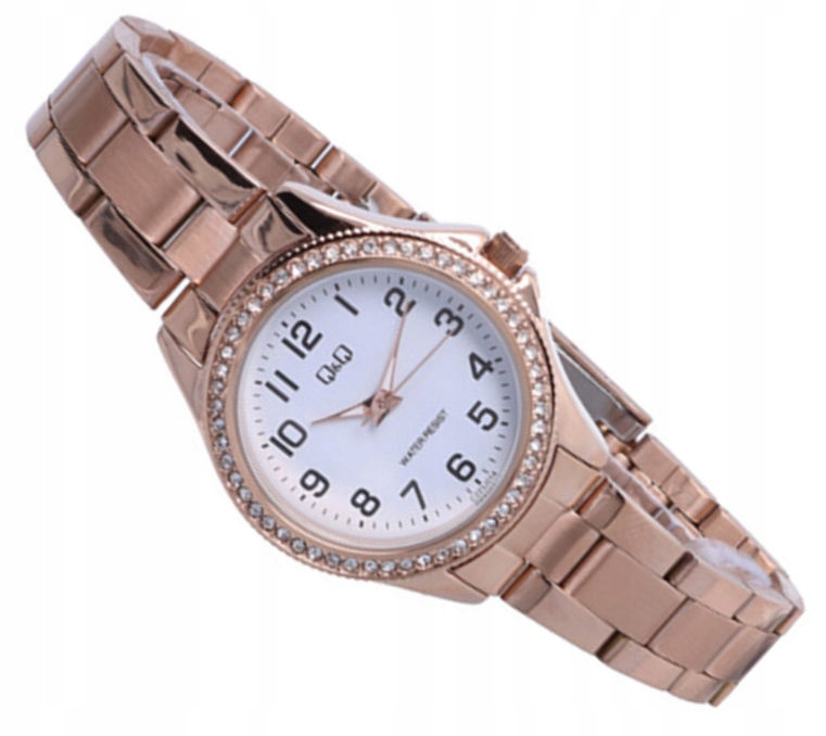 Dámské Bižuterní Čitelné Hodinky Qq C223-014 Růžové Zlato Zirkony