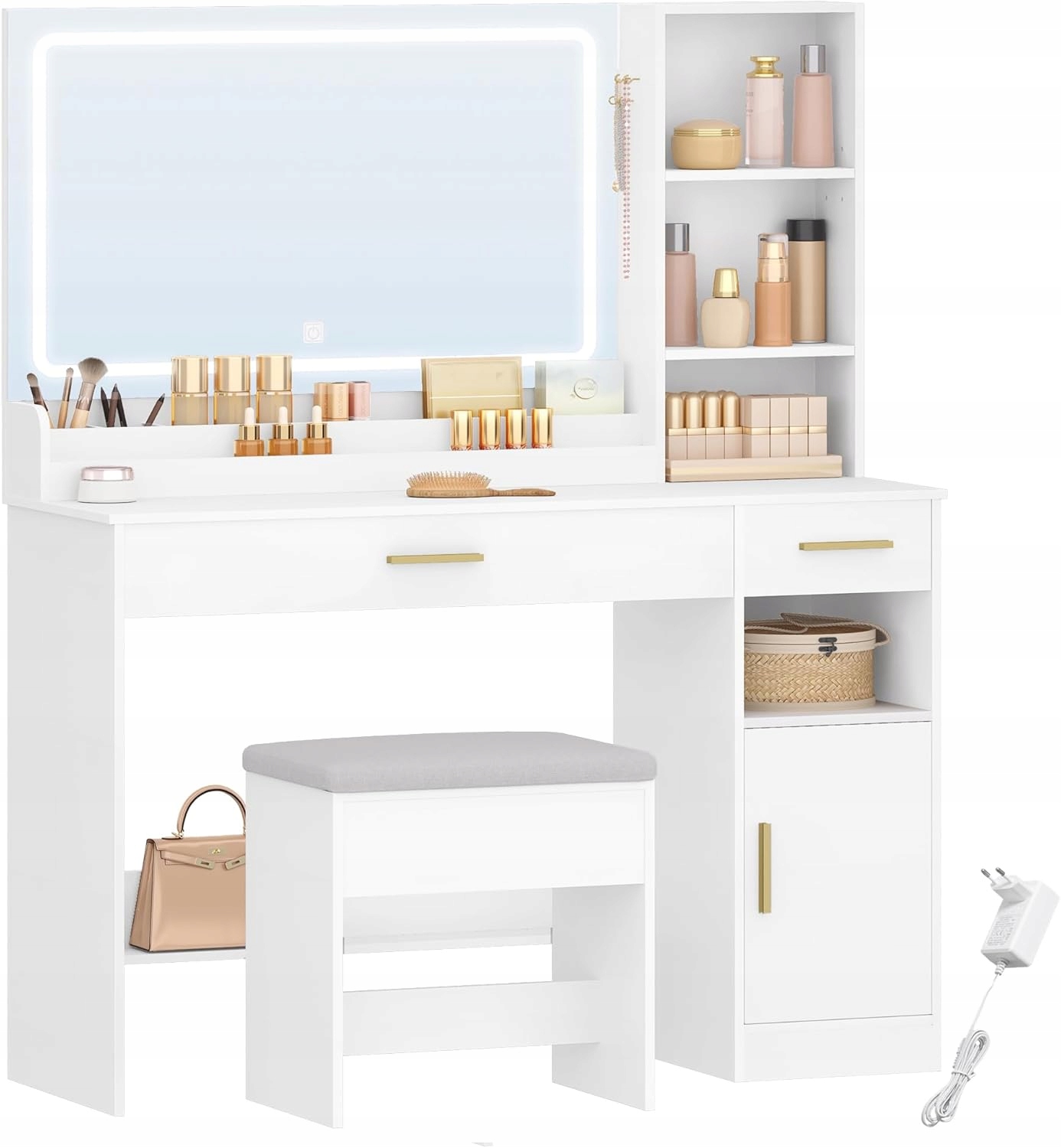 Toaletka so zrkadlom a stoličkou, veľké Led zrkadlo, nastaviteľná jasnosť pre líčenie