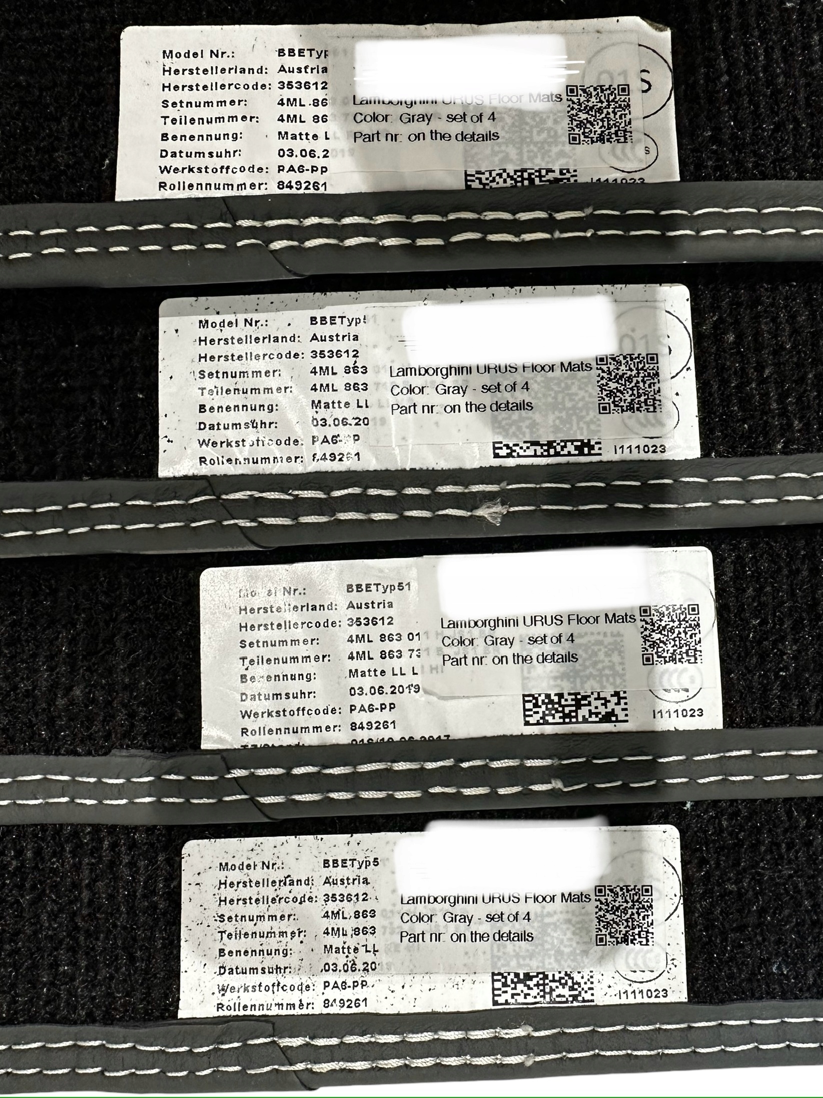 LAMBORGHINI URUS mats 4ML863720B 4ML863719B 4ML863731B 4ML863732B WHITE