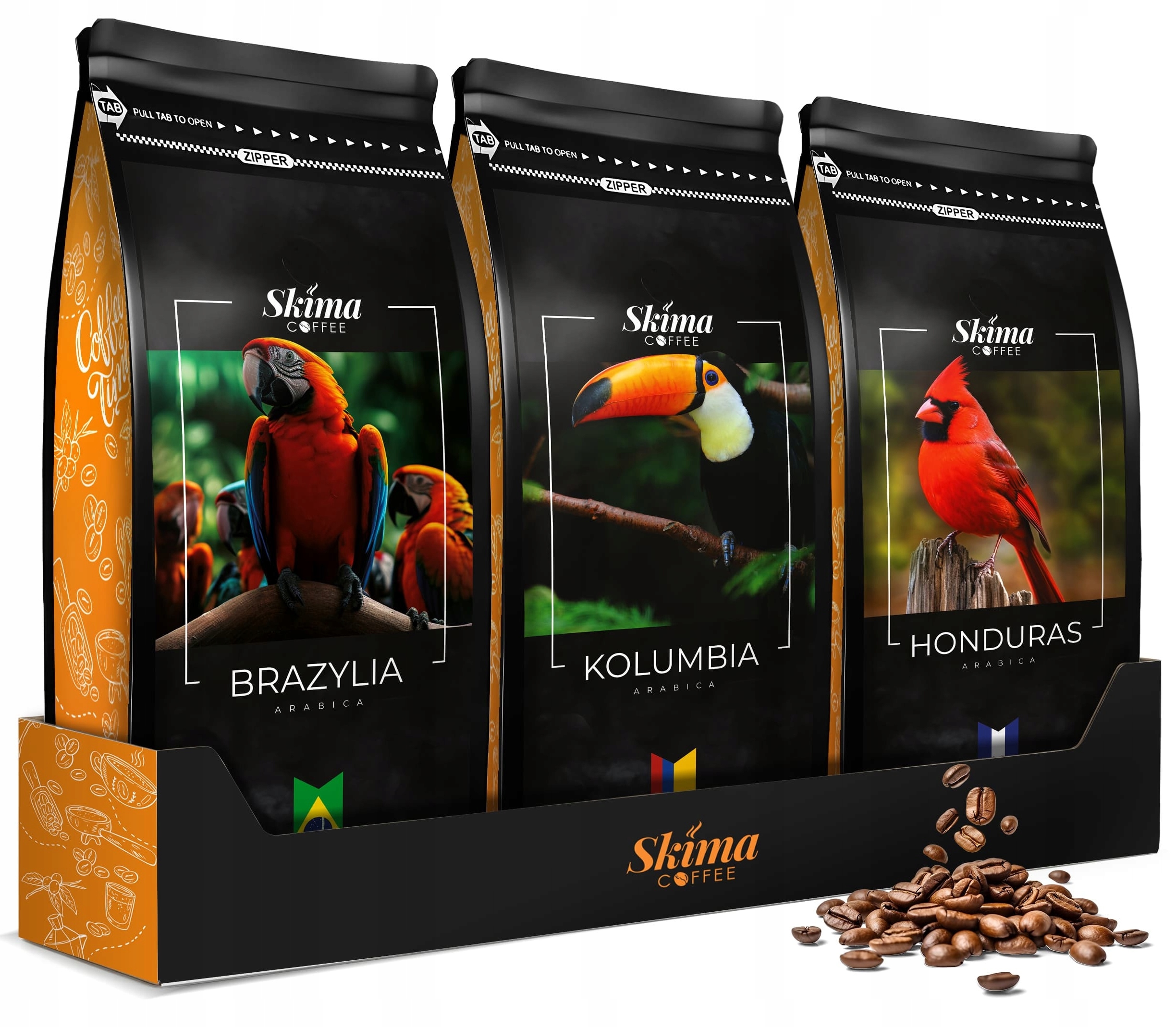 Káva zrnková 1 kg x 3 Brazílie/kolumbie/honduras Arabica čerstvá Dárek