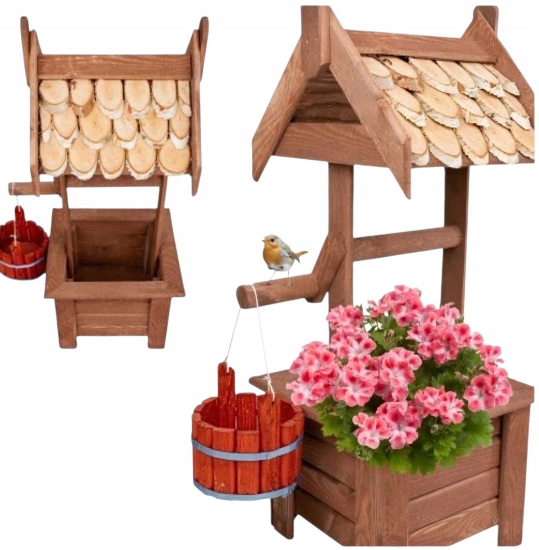 Studnia Drewniana Kwietnik Ozdoba Ogrodu Dekoracja doniczka