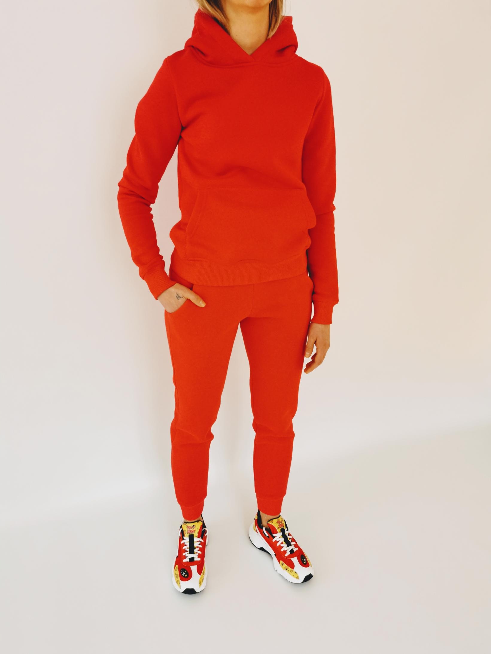 S01G CZERWONY CIEPŁY KOMPLETNY DRES Z KANGURKĄ L Rozmiar L