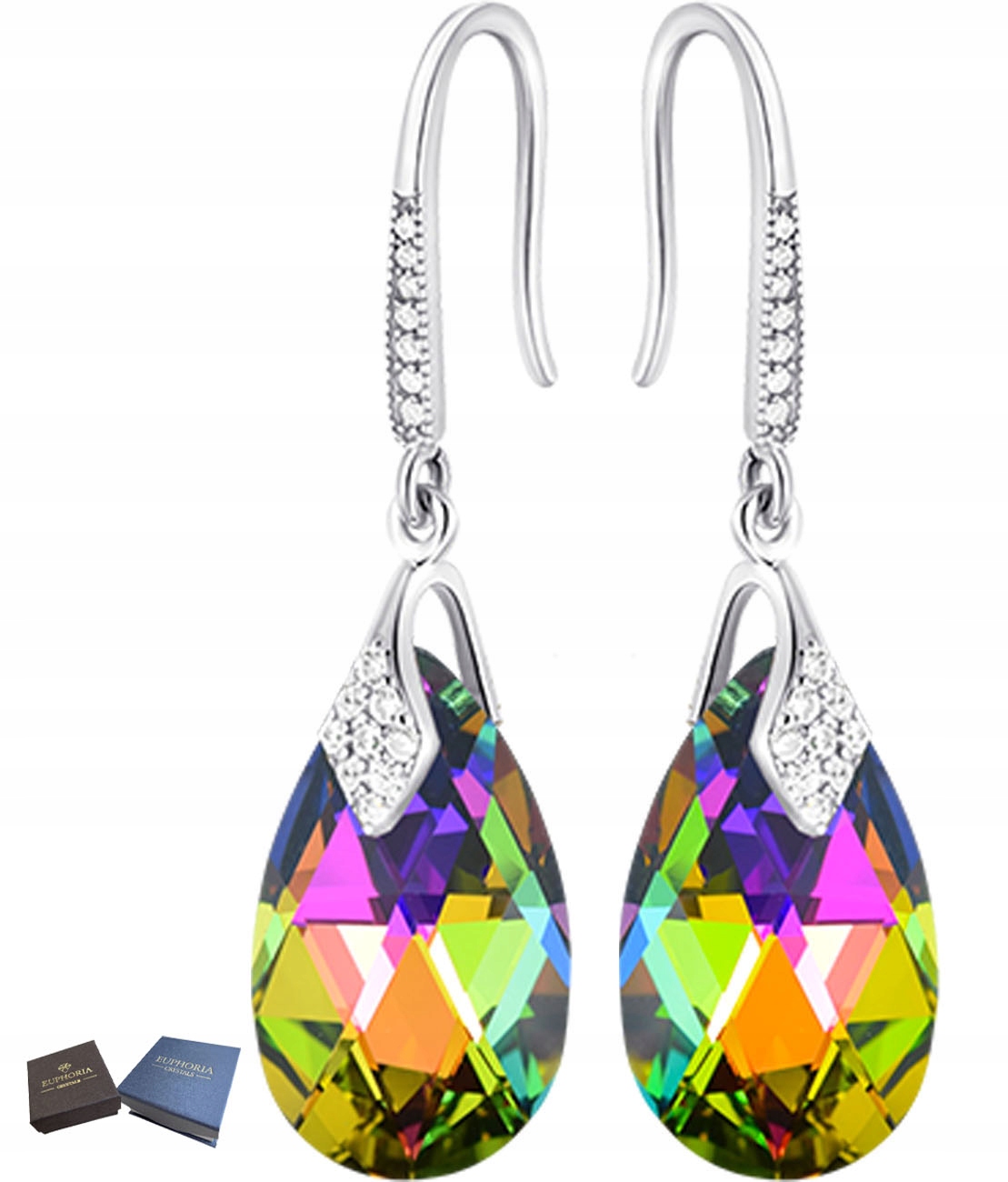 Stříbrné Náušnice Dlouhé Závěsné s Křišťály Mandle Zirkony jako Dárek