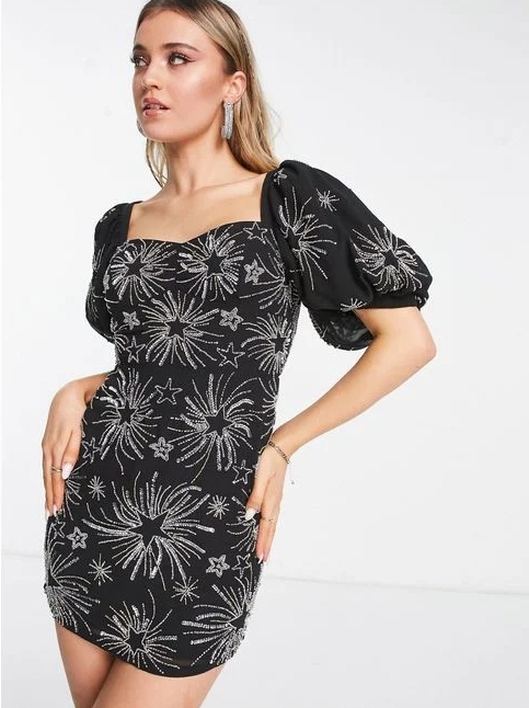 Zdobená Flitrová Koktejlová Šaty Premium 38 M