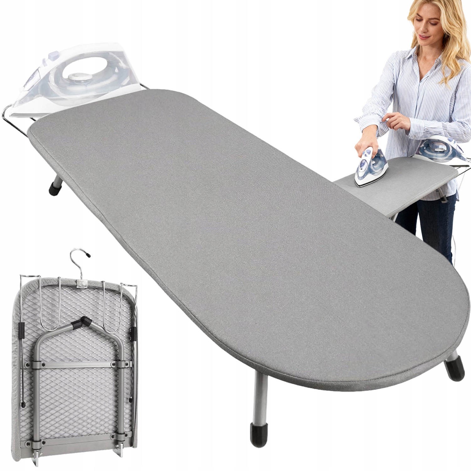 Levně Skládací Žehlicí Prkno Kovová Stabilní Síťka Šedá Compact Trvanlivá