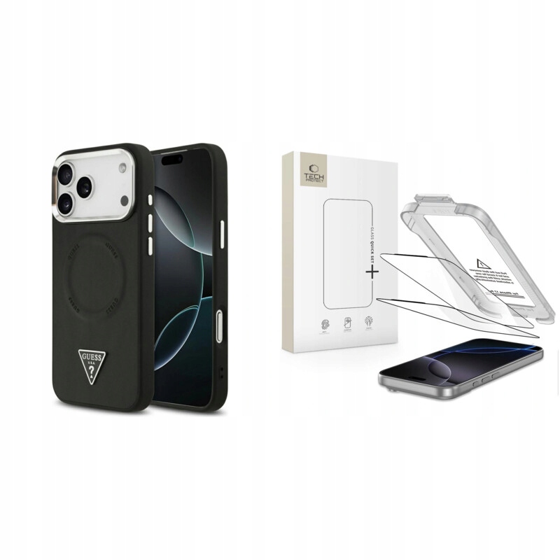 Pouzdro Guess pro iPhone 17 Pro Triangle Logo MagSafe černé Sklo