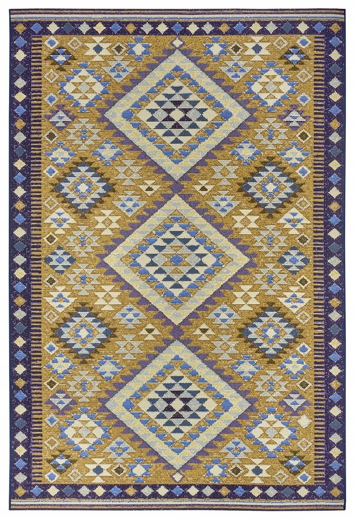 Koberec do obývačky 160 x 235 cm, etnický ženilkový vzor, žltý, plocho tkaný