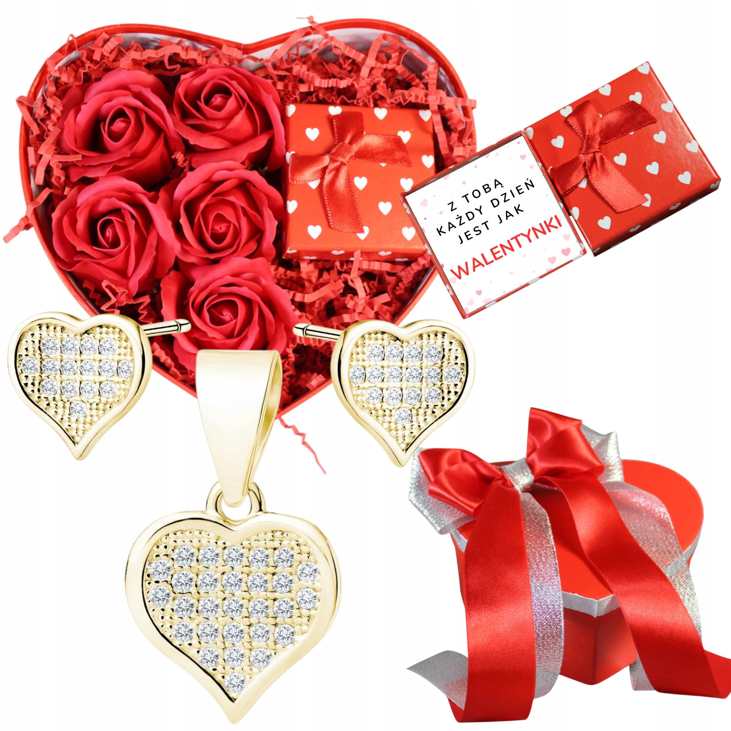 Stříbrný komplet ryzosti 925 Srdíčka Dárková krabička s mýdlovými růžemi Valentýn