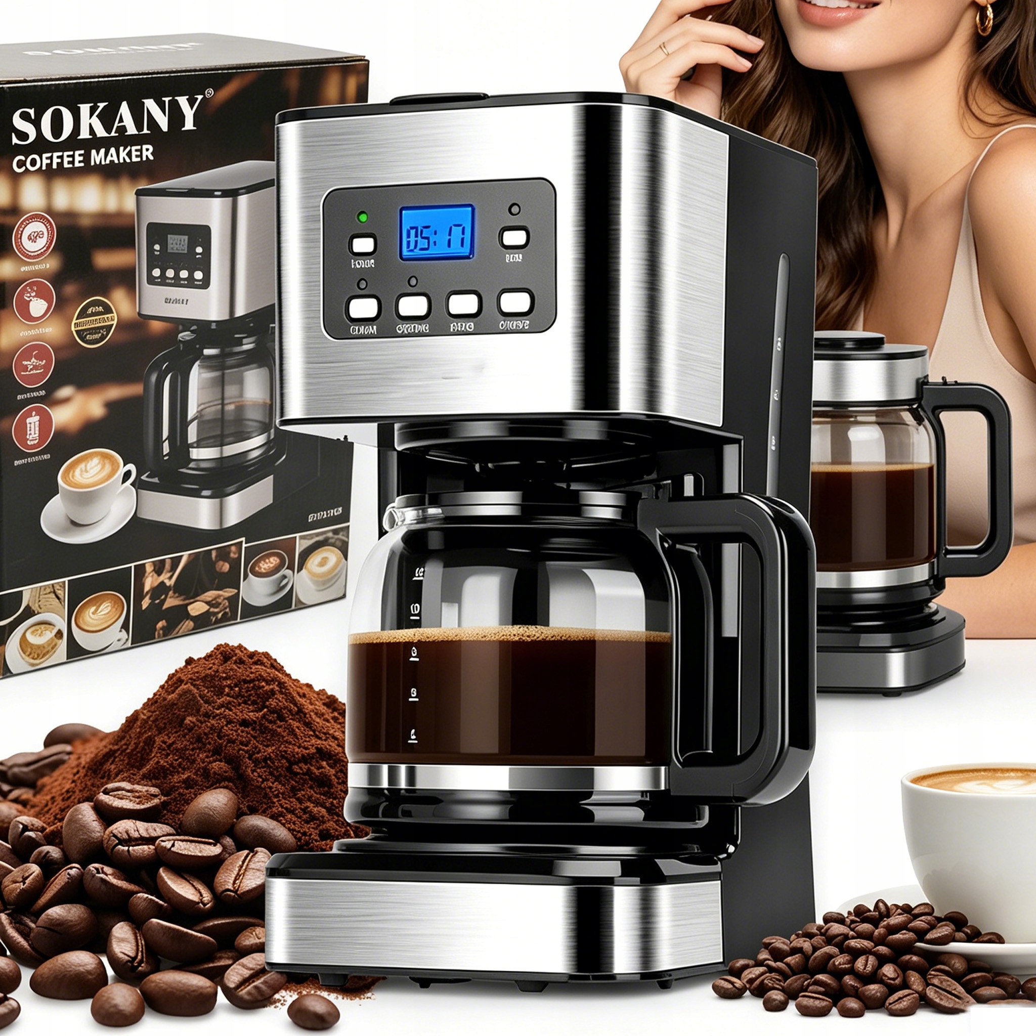 Domácí Překapávač 950 W 1,5 L, Systém Proti Odkapávání, Skleněná Konvice