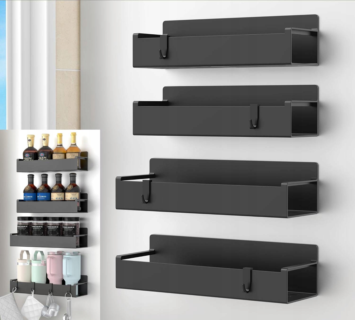 4 Szt Regał Kuchenny Magnetyczny Duży I Mały Do Lodówki I Zmywarki Czarny