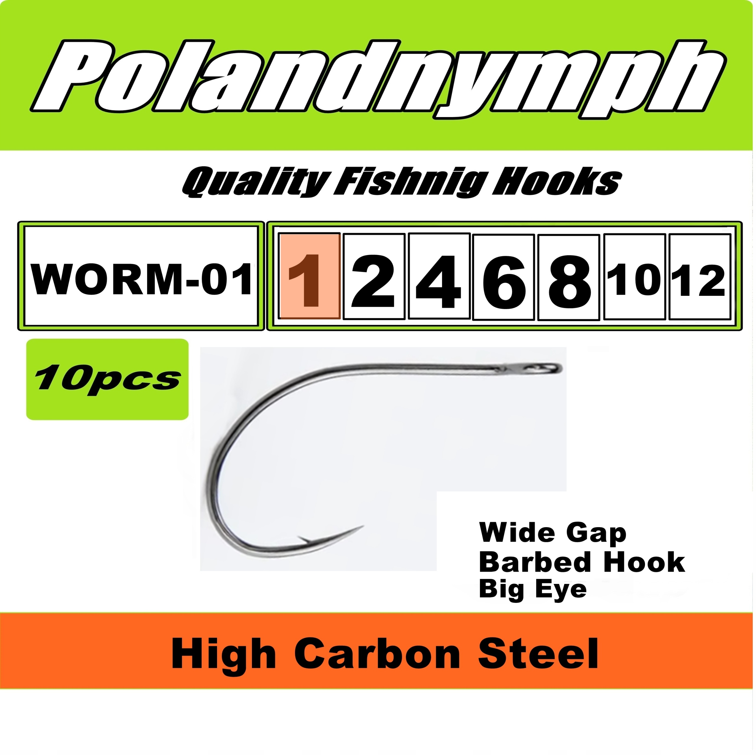 Haczyki Worm Big Eye 1# 10 sztuk