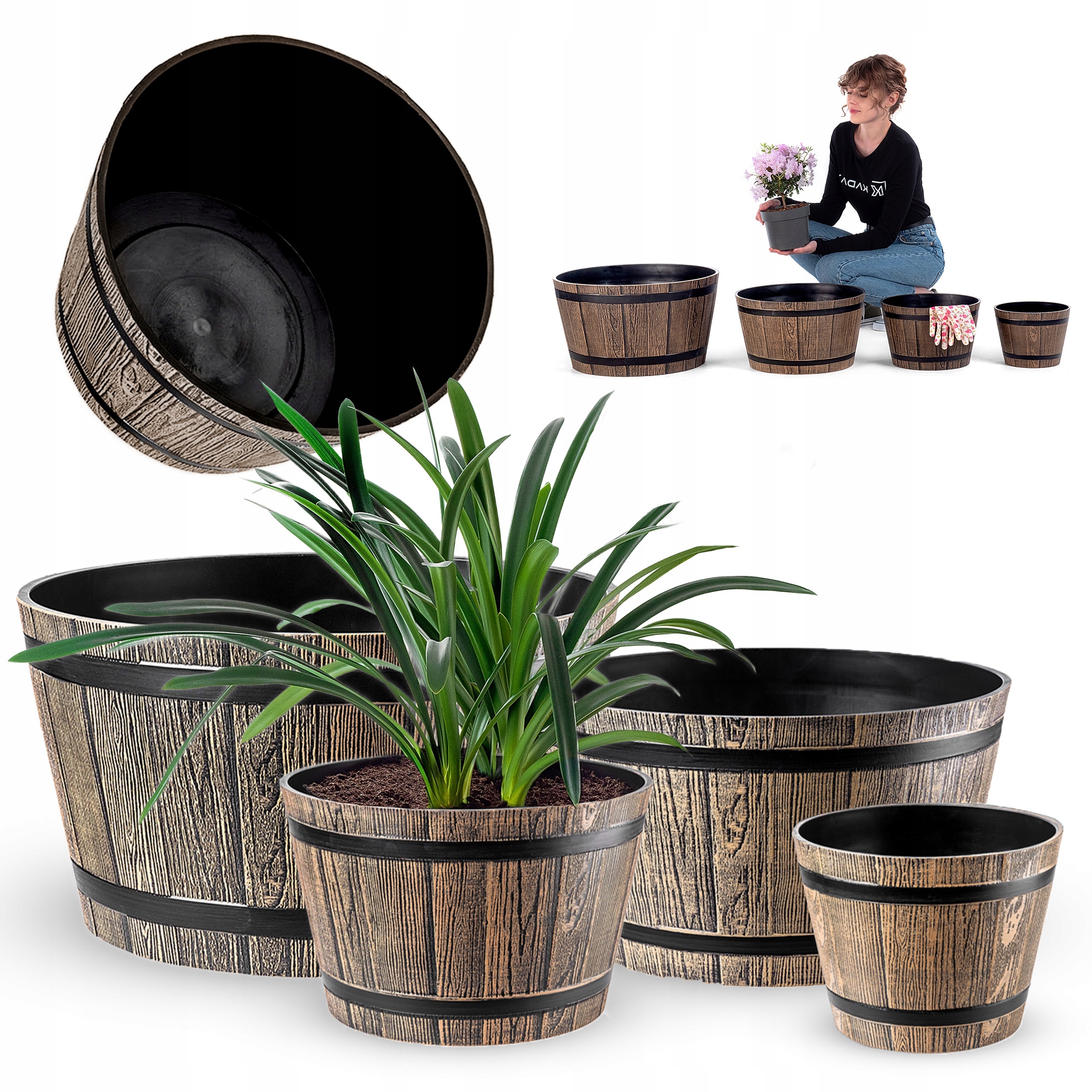 Set 4 ks Květináč Obal Zahradní Květináč 23+30+40+50 cm Hnědý