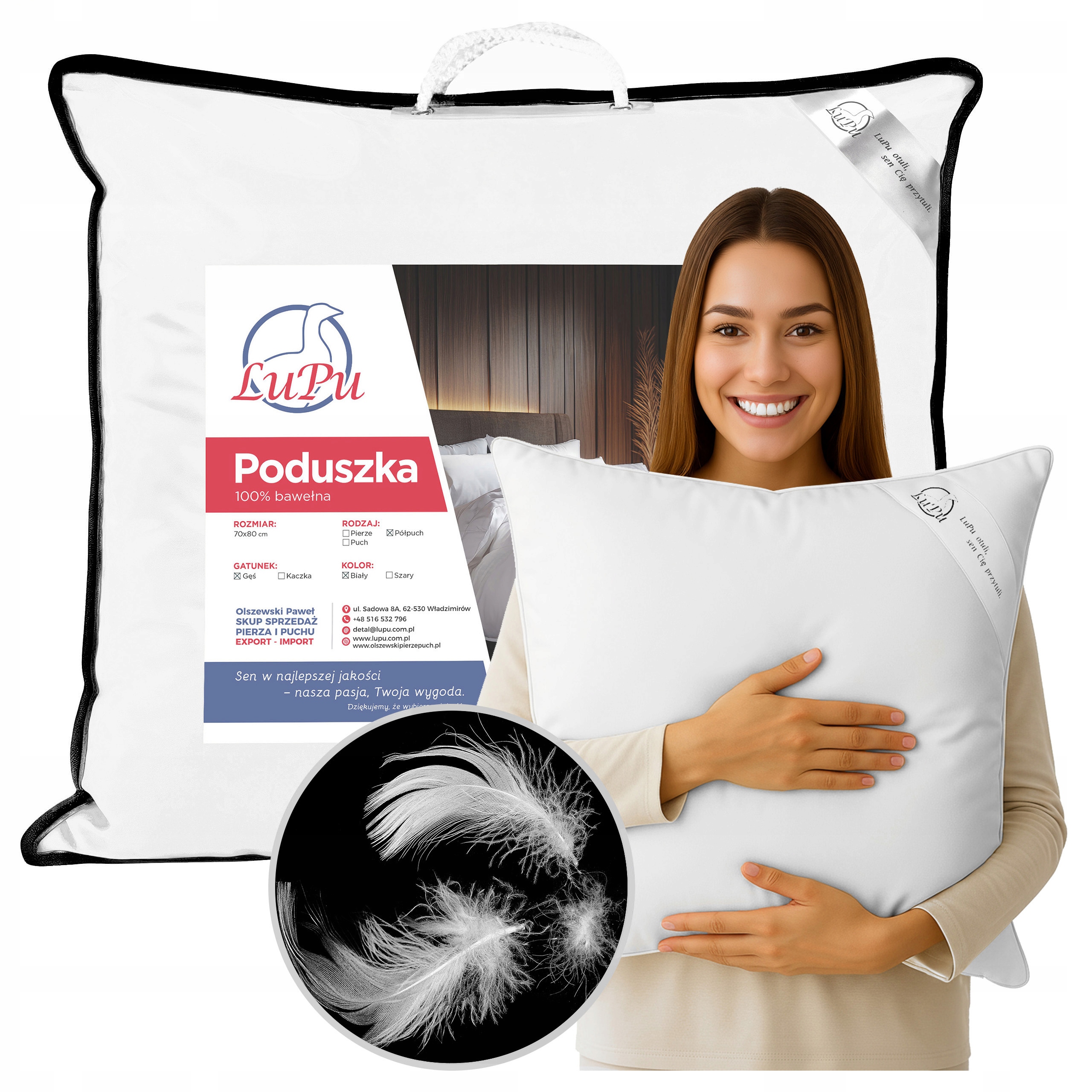 Polštář 70x80 na spaní z Husího Peří, bílý, antialergický, bílý